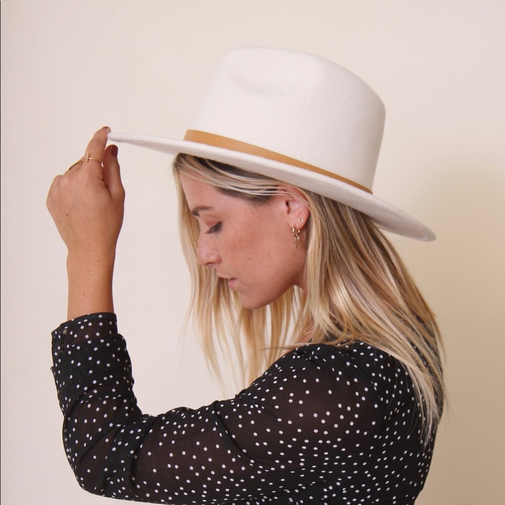 Lack Of Color White Wool Fedora with Tan Band